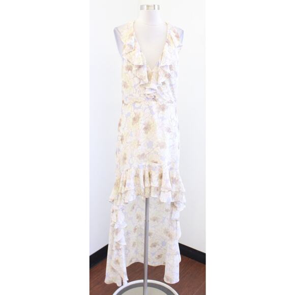 Belle Badgley Mischka Floral Ruffle Hi Lo Halter Formal Evening Party Dress Sz 8 - Picture 1 of 8